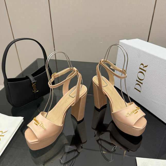 DIOR 26S HIGH HEEL SANDALS 120 MM IN NUDE BEIGE SATIN