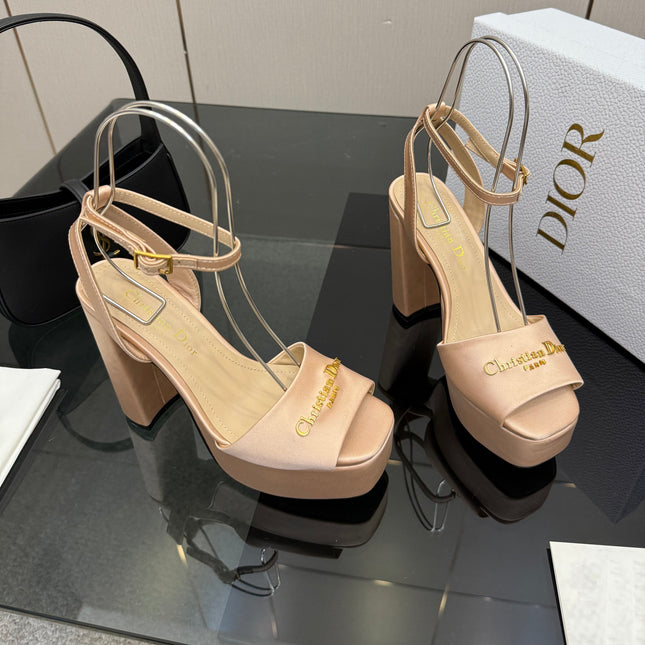 DIOR 26S HIGH HEEL SANDALS 120 MM IN NUDE BEIGE SATIN
