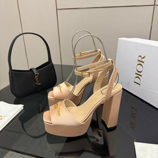 DIOR 26S HIGH HEEL SANDALS 120 MM IN NUDE BEIGE SATIN