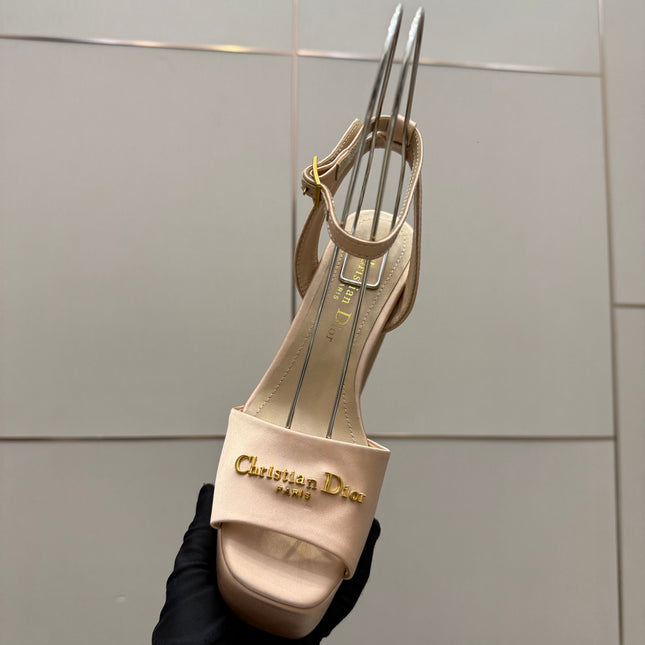 DIOR 26S HIGH HEEL SANDALS 120 MM IN NUDE BEIGE SATIN
