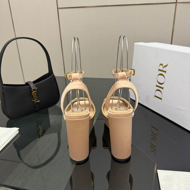 DIOR 26S HIGH HEEL SANDALS 120 MM IN NUDE BEIGE SATIN