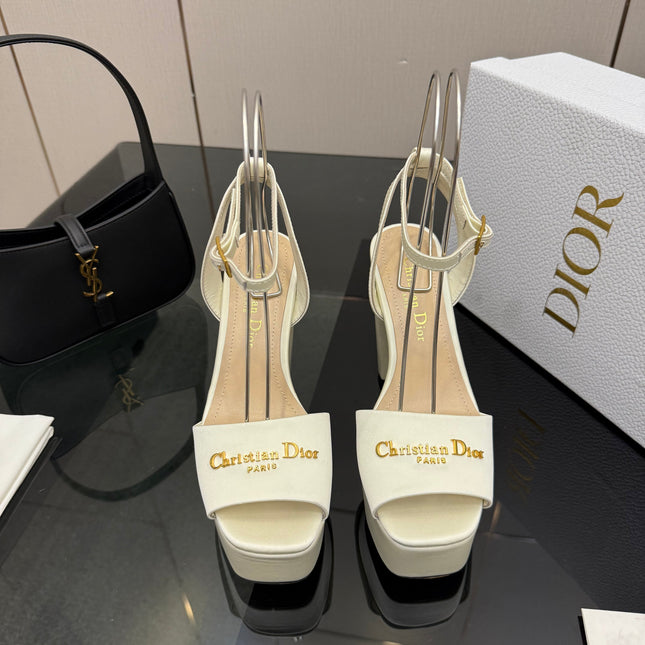 DIOR 26S HIGH HEEL SANDALS 120 MM IN WHITE SATIN