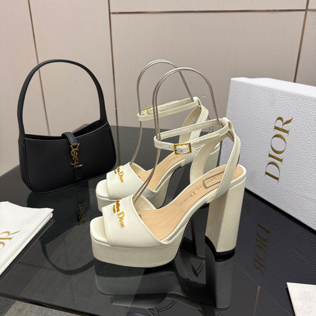 DIOR 26S HIGH HEEL SANDALS 120 MM IN WHITE SATIN