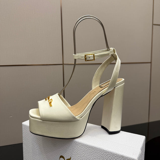 DIOR 26S HIGH HEEL SANDALS 120 MM IN WHITE SATIN