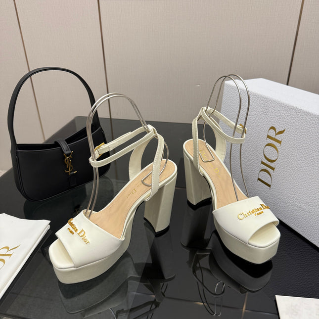DIOR 26S HIGH HEEL SANDALS 120 MM IN WHITE SATIN