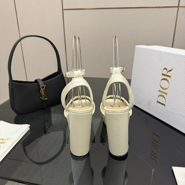 DIOR 26S HIGH HEEL SANDALS 120 MM IN WHITE SATIN