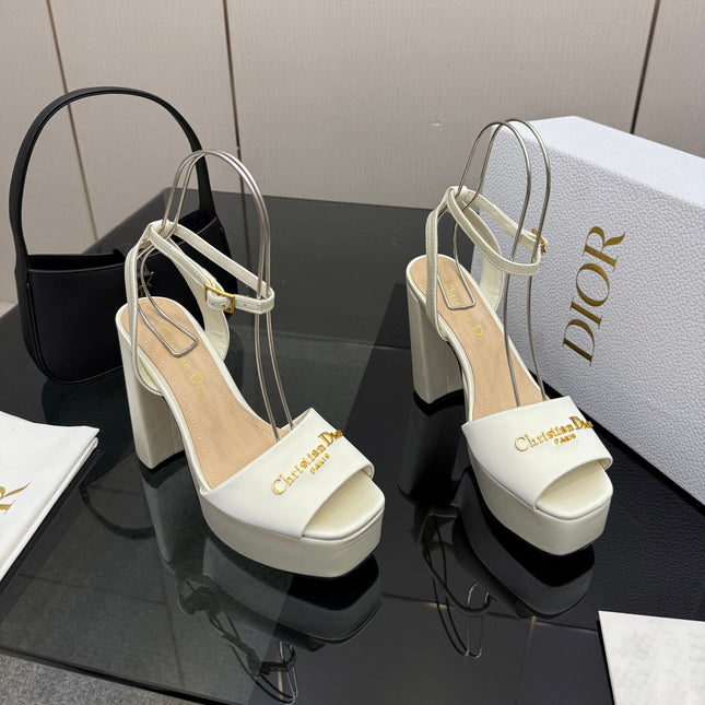 DIOR 26S HIGH HEEL SANDALS 120 MM IN WHITE SATIN