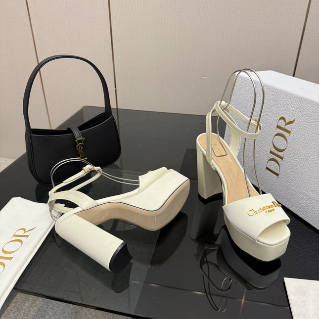 DIOR 26S HIGH HEEL SANDALS 120 MM IN WHITE SATIN