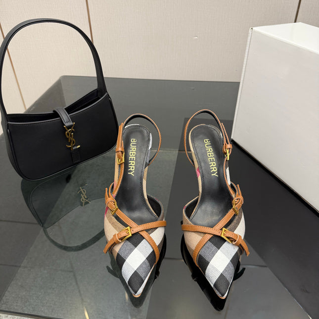 BURBERRY 26S SLINGBACK HEELS 85 MM IN STRIPED COLOR COORDINATION FABRIC STYLE 11