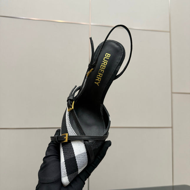 BURBERRY 26S SLINGBACK HEELS 85 MM IN STRIPED COLOR COORDINATION FABRIC STYLE 9