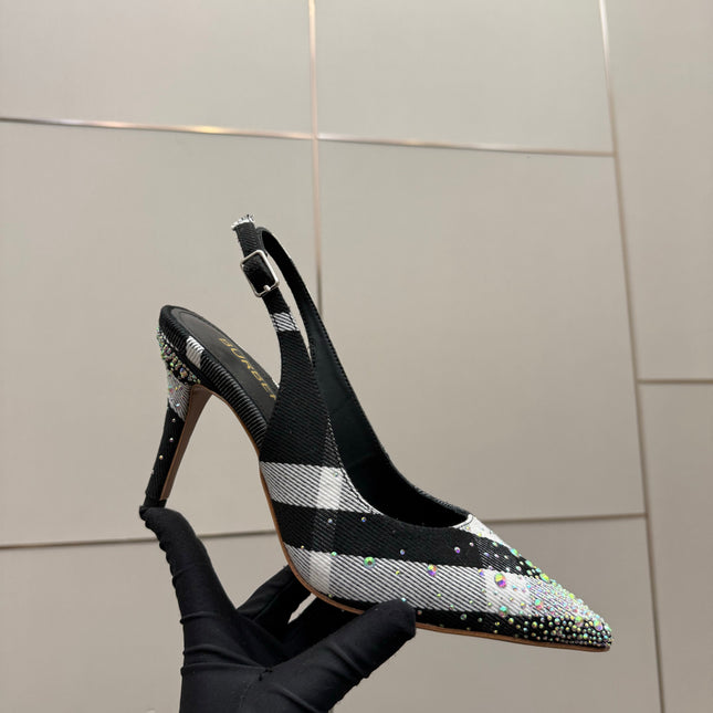 BURBERRY 26S SLINGBACK HEELS 85 MM IN STRIPED COLOR COORDINATION FABRIC STYLE 4