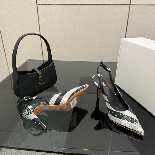 BURBERRY 26S SLINGBACK HEELS 85 MM IN STRIPED COLOR COORDINATION FABRIC STYLE 4