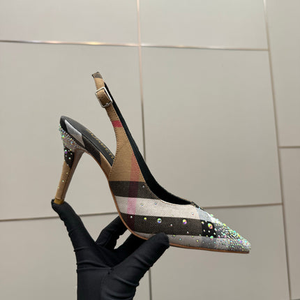 BURBERRY 26S SLINGBACK HEELS 85 MM IN STRIPED COLOR COORDINATION FABRIC