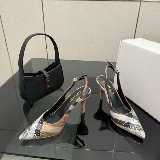 BURBERRY 26S SLINGBACK HEELS 85 MM IN STRIPED COLOR COORDINATION FABRIC