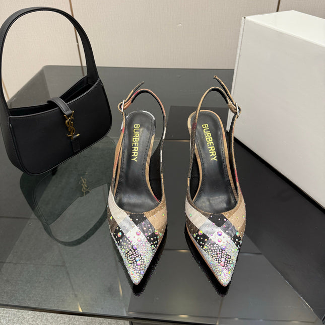BURBERRY 26S SLINGBACK HEELS 85 MM IN STRIPED COLOR COORDINATION FABRIC