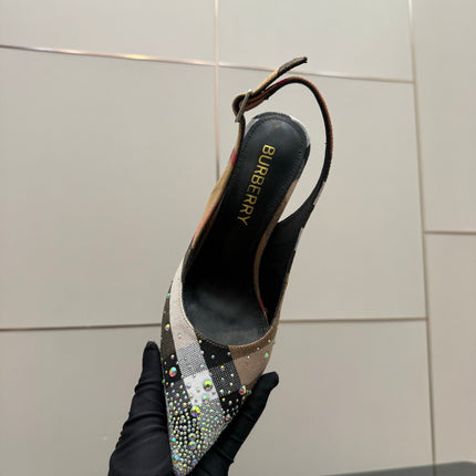 BURBERRY 26S SLINGBACK HEELS 85 MM IN STRIPED COLOR COORDINATION FABRIC