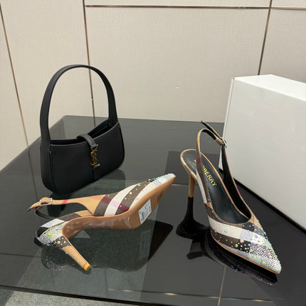 BURBERRY 26S SLINGBACK HEELS 85 MM IN STRIPED COLOR COORDINATION FABRIC