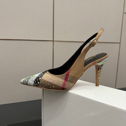 BURBERRY 26S SLINGBACK HEELS 85 MM IN STRIPED COLOR COORDINATION FABRIC