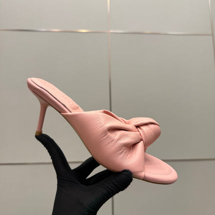 BOTTEGA VENETA 26S KNOT-STRAP HIGH-HEEL SANDALS IN PASTEL PINK LAMBSKIN