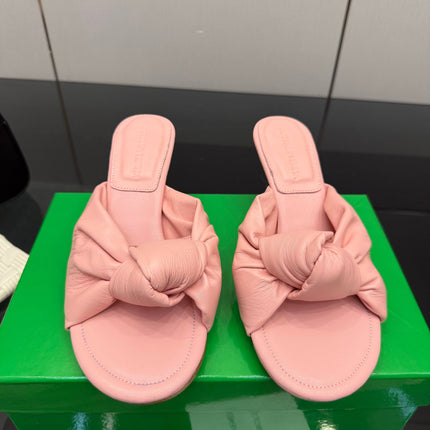 BOTTEGA VENETA 26S KNOT-STRAP HIGH-HEEL SANDALS IN PASTEL PINK LAMBSKIN