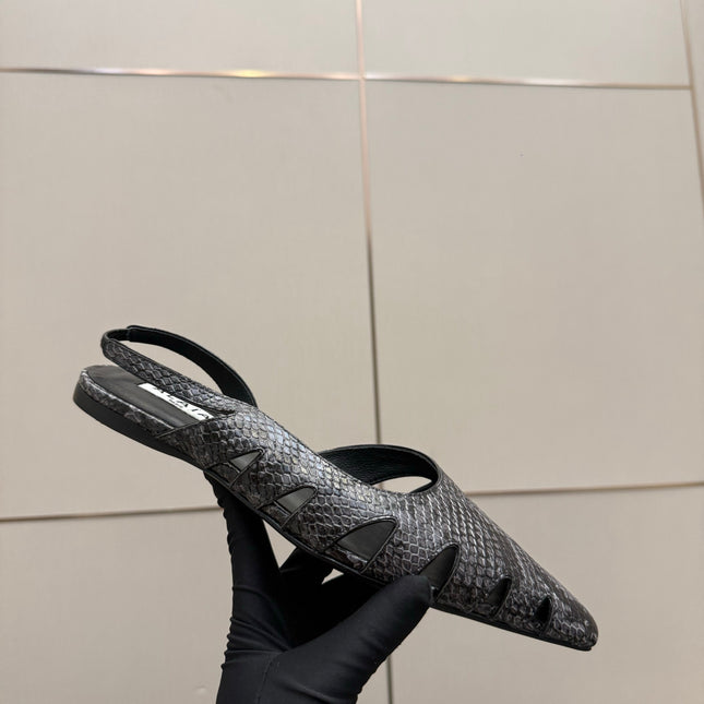 ALAIA 26S CUT-OUT SLINGBACK FLATS IN BLACK PYTHON-EMBOSSED LEATHER