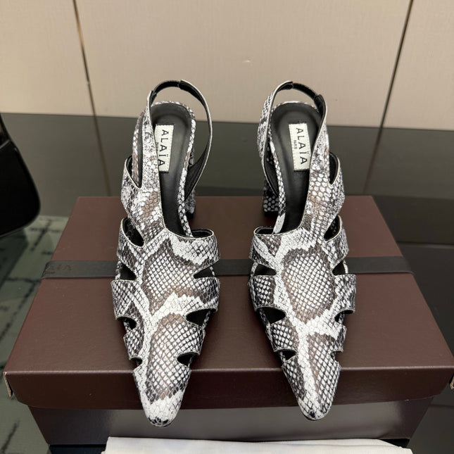 ALAIA 26S HEELED SLINGBACKS IN PYTHON-EMBOSSED LEATHER