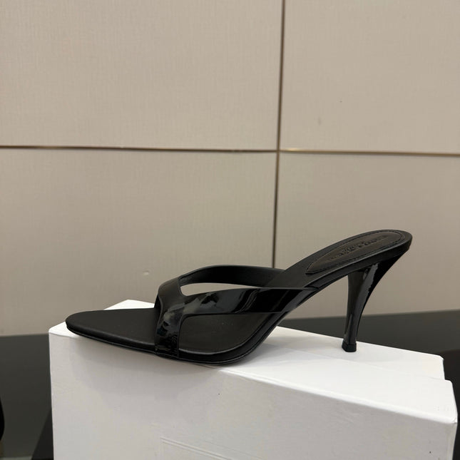 YSL 26S POINTED-TOE SANDALS 90 MM IN BLACK CALFSKIN