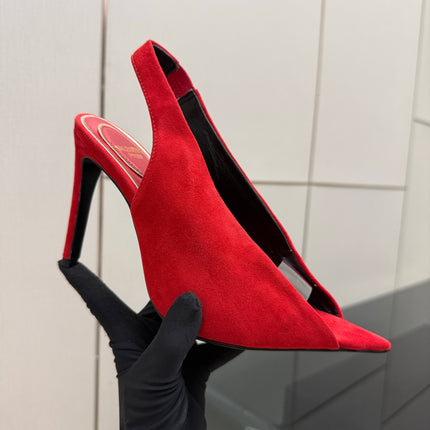 VALENTINO 26S POINTED-TOE SLINGBACKS IN DARK RED SUEDE