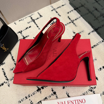 VALENTINO 26S POINTED-TOE SLINGBACKS IN DARK RED SUEDE
