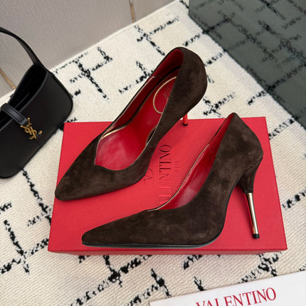 VALENTINO 26S HIGH HEELS 100 MM IN DARK BROWN SUEDE