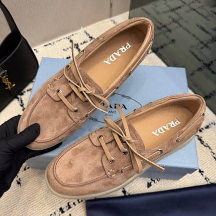 PRADA 26S LOAFERS IN BEIGE SUEDE WITH RUBBER SOLE