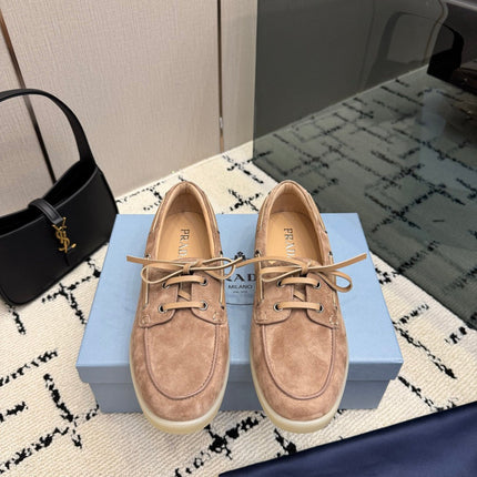 PRADA 26S LOAFERS IN BEIGE SUEDE WITH RUBBER SOLE