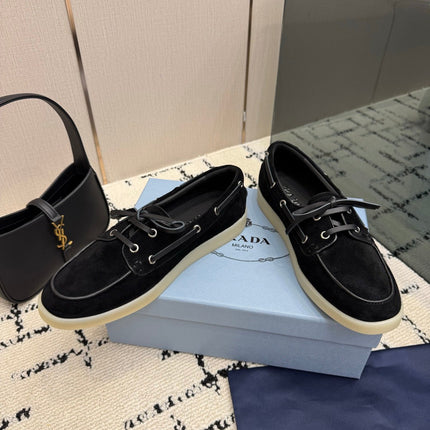 PRADA 26S LOAFERS IN BLACK SUEDE WITH RUBBER SOLE