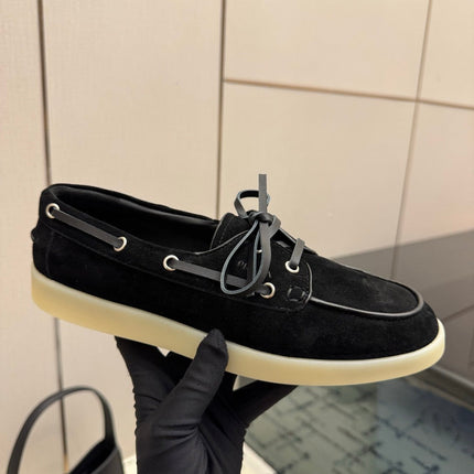PRADA 26S LOAFERS IN BLACK SUEDE WITH RUBBER SOLE