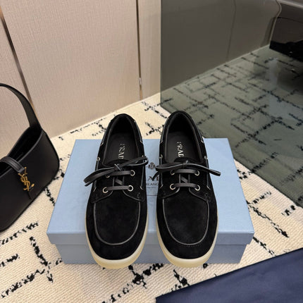 PRADA 26S LOAFERS IN BLACK SUEDE WITH RUBBER SOLE