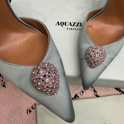AQUAZZURA 26S POINTED-TOE PUMPS 105 MM IN MINT GREEN SATIN