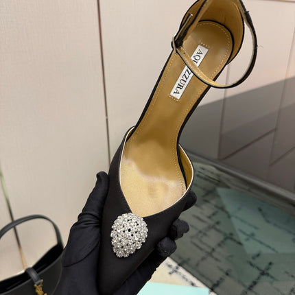 AQUAZZURA 26S POINTED-TOE PUMPS 105 MM IN BLACK SATIN