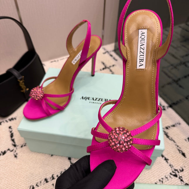 AQUAZZURA 26S STRAPPY HEELS 105 MM IN DARK PINK SATIN