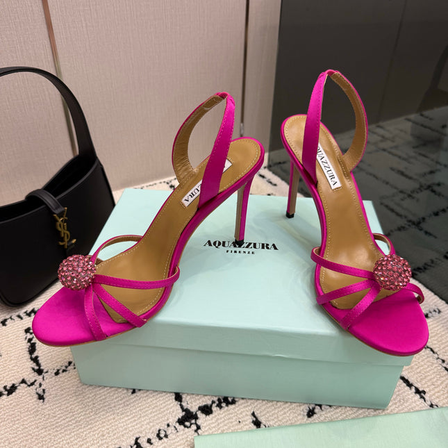 AQUAZZURA 26S STRAPPY HEELS 105 MM IN DARK PINK SATIN
