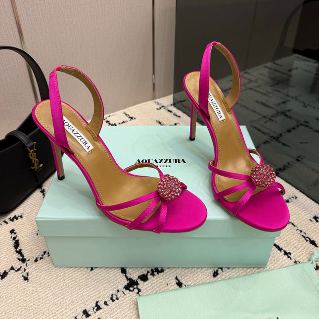AQUAZZURA 26S STRAPPY HEELS 105 MM IN DARK PINK SATIN