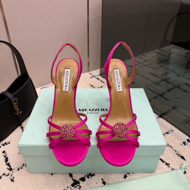 AQUAZZURA 26S STRAPPY HEELS 105 MM IN DARK PINK SATIN