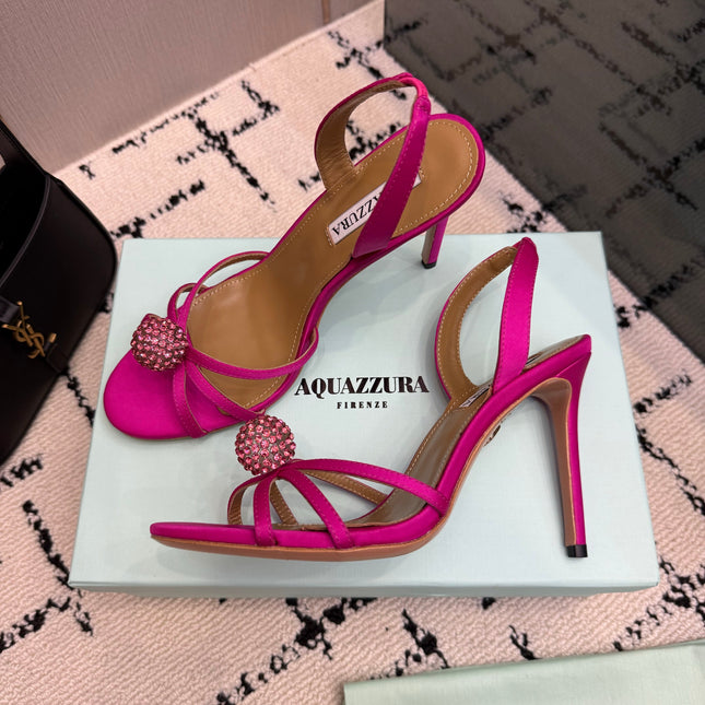AQUAZZURA 26S STRAPPY HEELS 105 MM IN DARK PINK SATIN