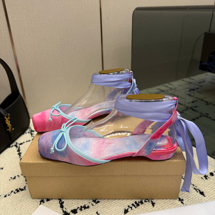 CHRISTIAN LOUBOUTIN 26S FLAT SHOES IN MULTICOLOR PASTEL SATIN