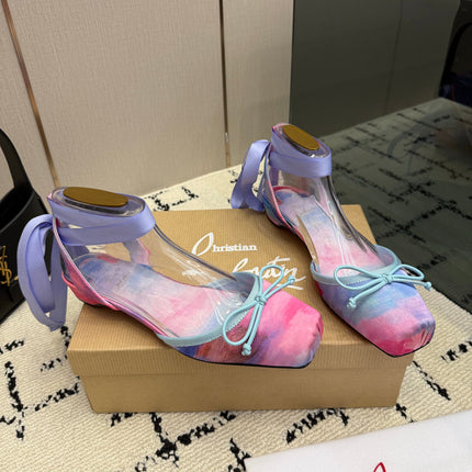 CHRISTIAN LOUBOUTIN 26S FLAT SHOES IN MULTICOLOR PASTEL SATIN