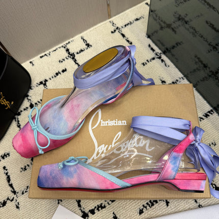 CHRISTIAN LOUBOUTIN 26S FLAT SHOES IN MULTICOLOR PASTEL SATIN