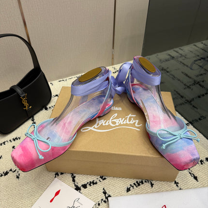 CHRISTIAN LOUBOUTIN 26S FLAT SHOES IN MULTICOLOR PASTEL SATIN