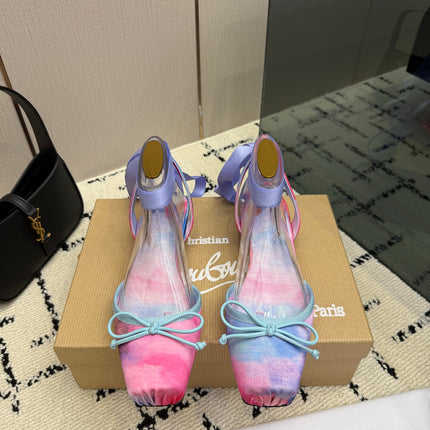 CHRISTIAN LOUBOUTIN 26S FLAT SHOES IN MULTICOLOR PASTEL SATIN
