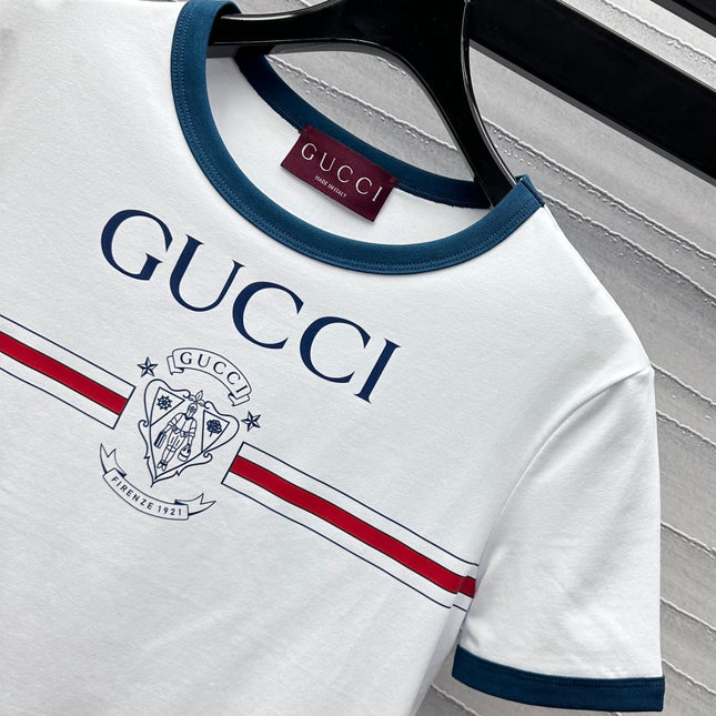 GG White Blue Cotton Jersey T-shirt With Print