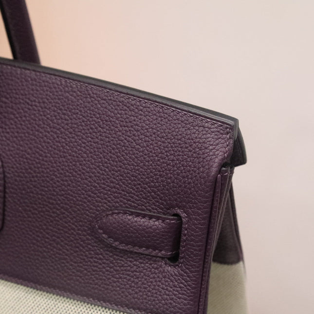 HM 25S BIRKIN 40 CM IN OFF-WHITE CANVAS AND PURPLE TOGO WITH SILVER HARDWARE