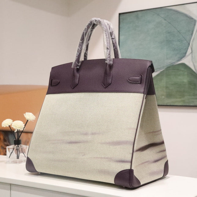 HM 25S BIRKIN 40 CM IN OFF-WHITE CANVAS AND PURPLE TOGO WITH SILVER HARDWARE